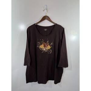 Catherines Women's Sequin Shirt Size 2X Brown Fall Pumpkin Thanksgiving‎ Casual